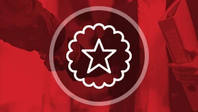 Handshakes in background with star image in center.